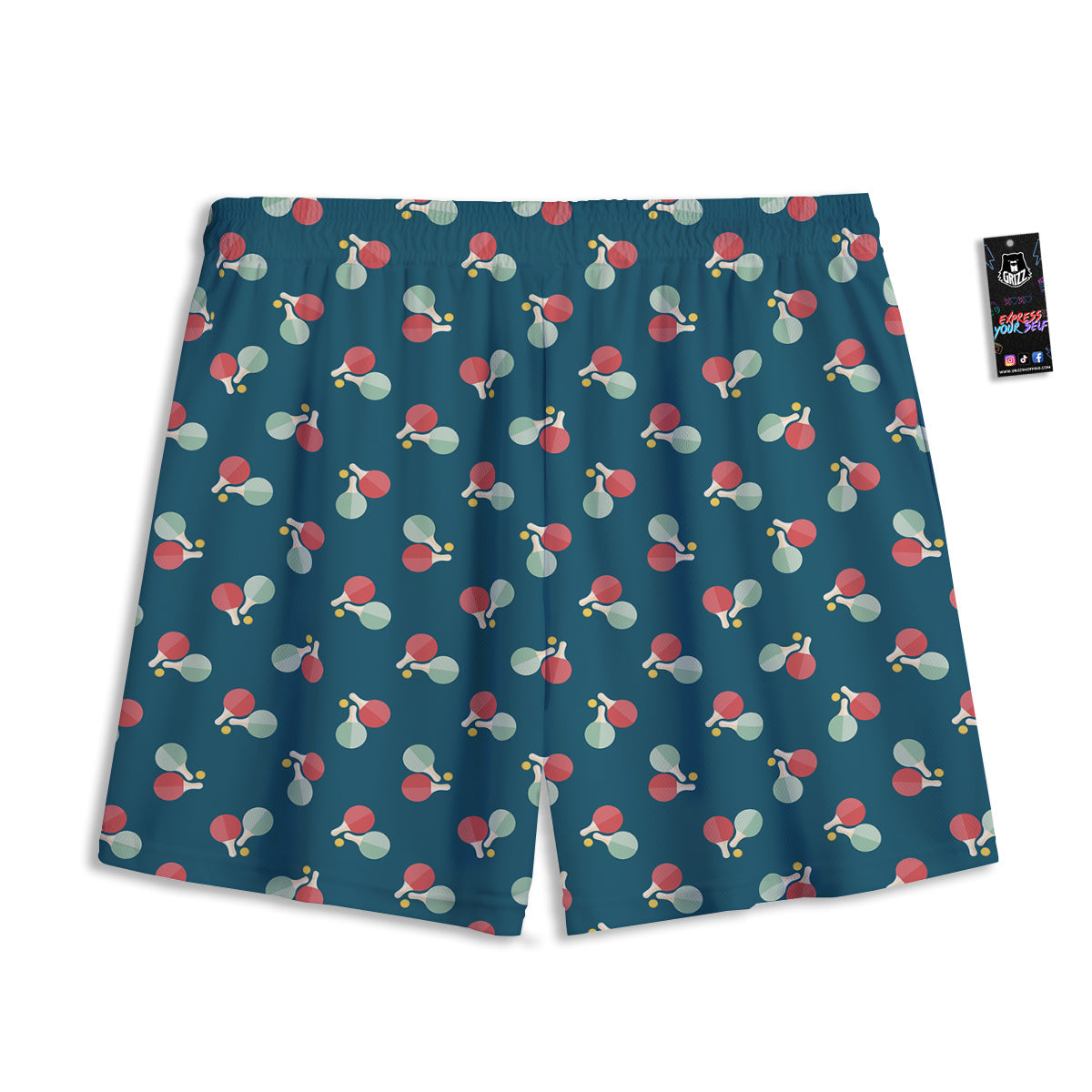 Blue Red Pingpong Print Pattern Mesh Shorts-grizzshop