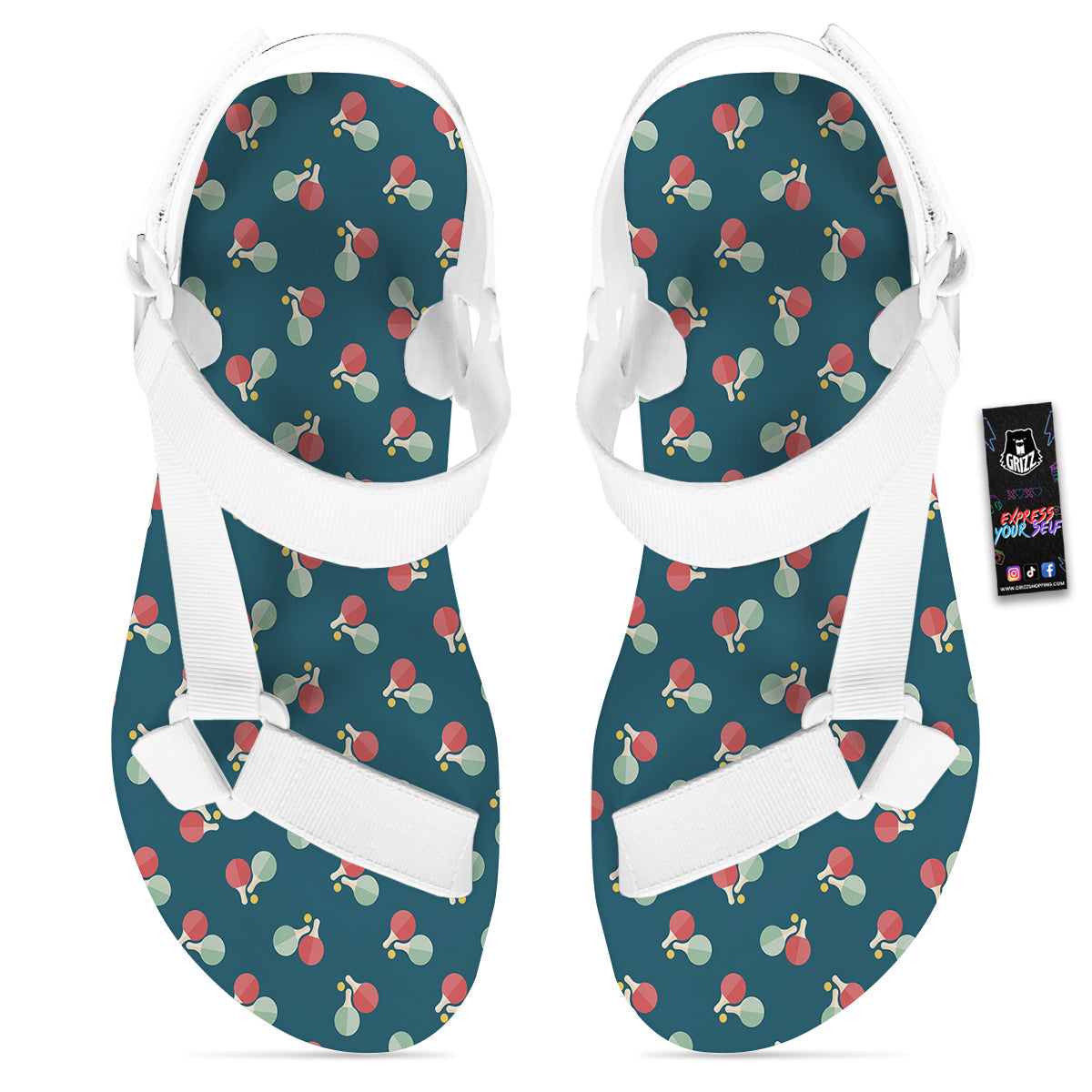 Blue Red Pingpong Print Pattern White Open Toe Sandals-grizzshop