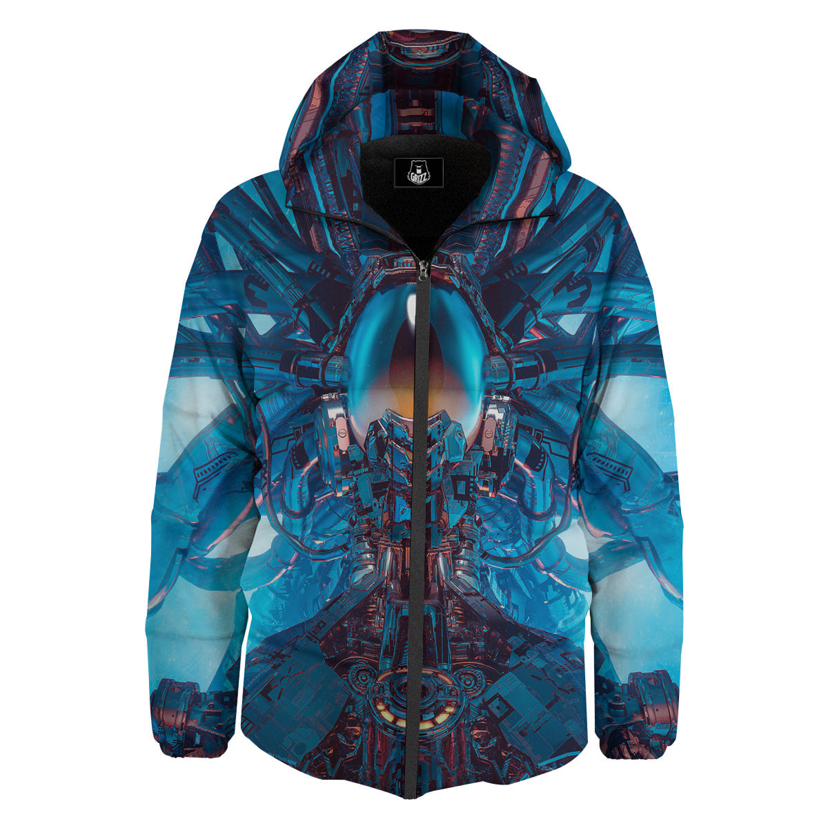 Blue Robot Cyberpunk Print Down Jacket-grizzshop