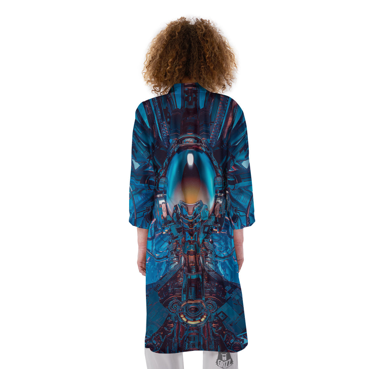 Blue Robot Cyberpunk Print Kimono-grizzshop