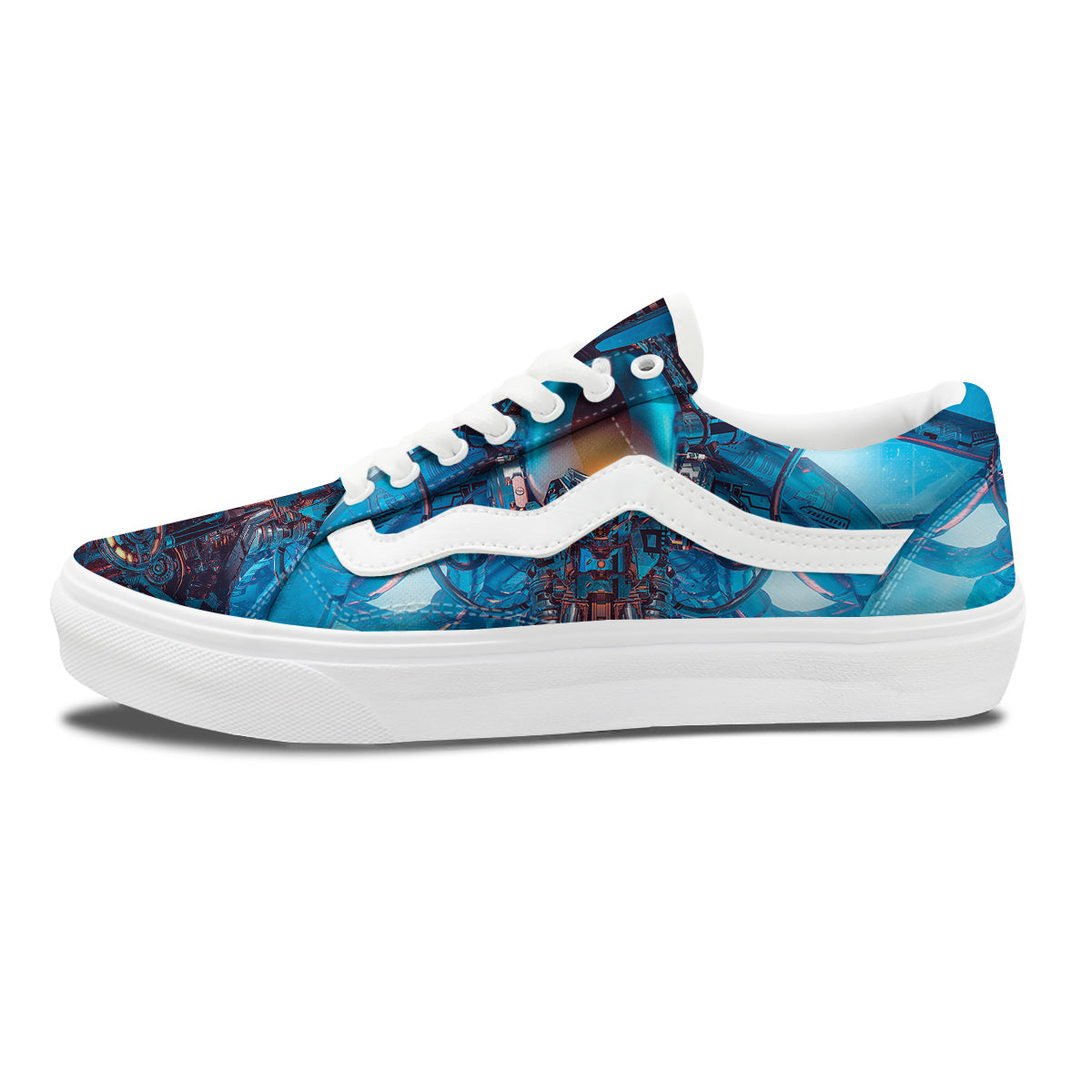 Blue Robot Cyberpunk Print Skate Shoes-grizzshop