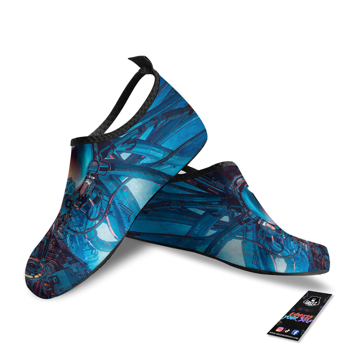 Blue Robot Cyberpunk Print Water Shoes-grizzshop
