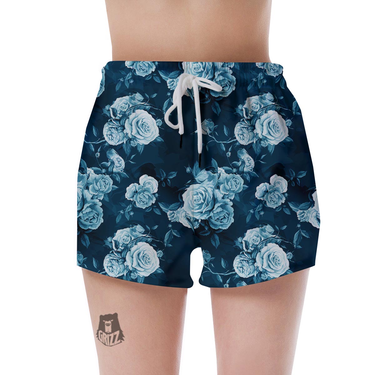 Blue Rose Floral Print Women's Shorts-grizzshop