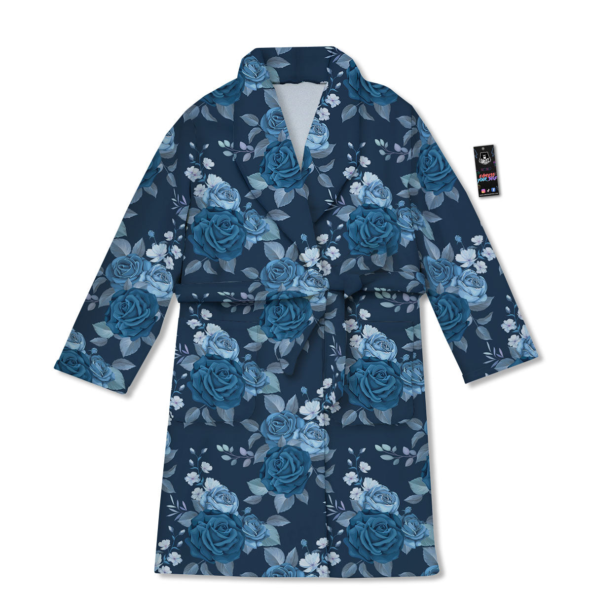 Blue Rose Royal Print Pattern Bathrobe-grizzshop