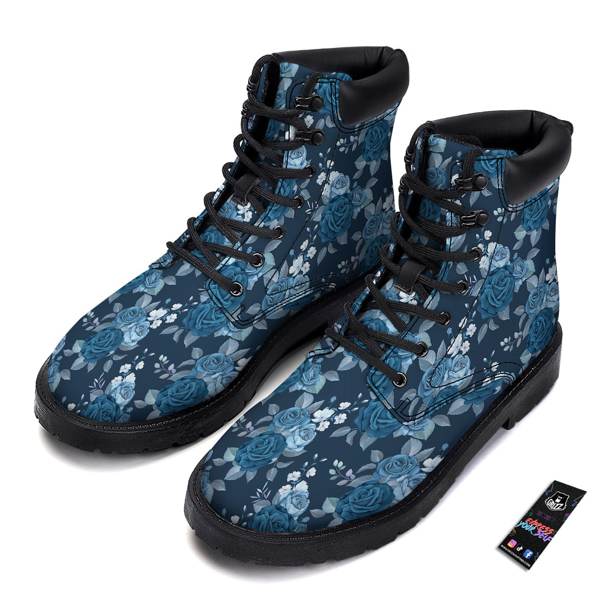 Blue Rose Royal Print Pattern Boots-grizzshop