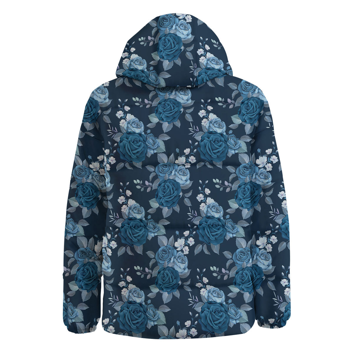 Blue Rose Royal Print Pattern Down Jacket-grizzshop