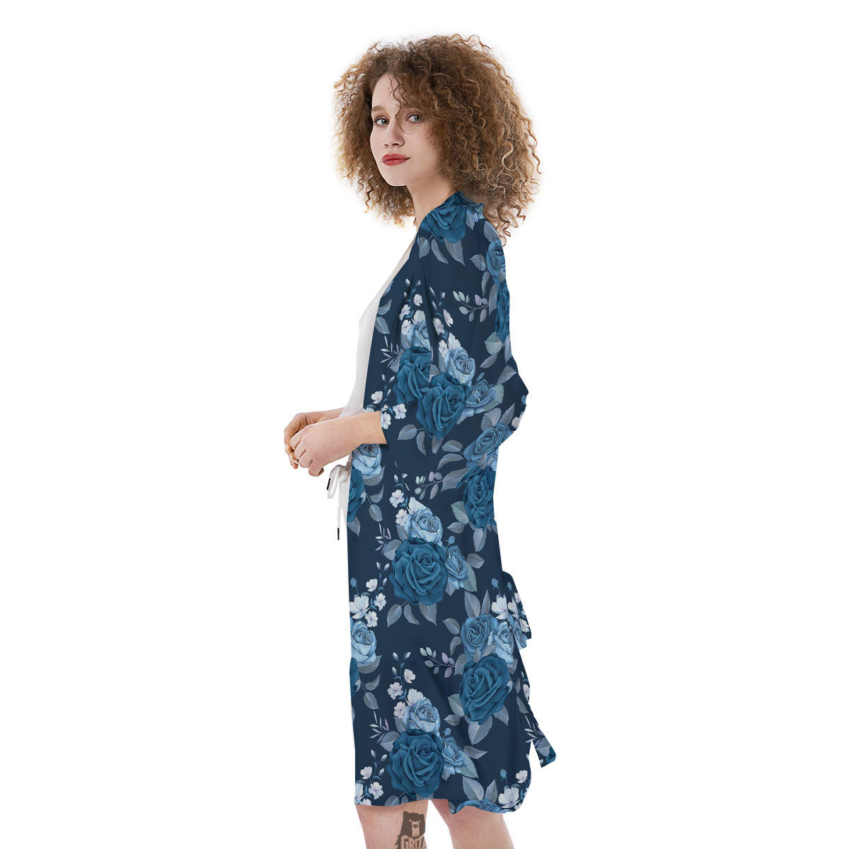 Blue Rose Royal Print Pattern Kimono-grizzshop