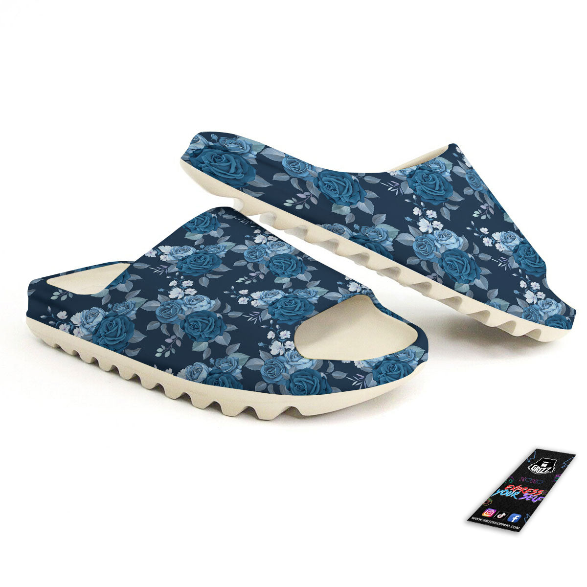 Blue Rose Royal Print Pattern Sandals-grizzshop