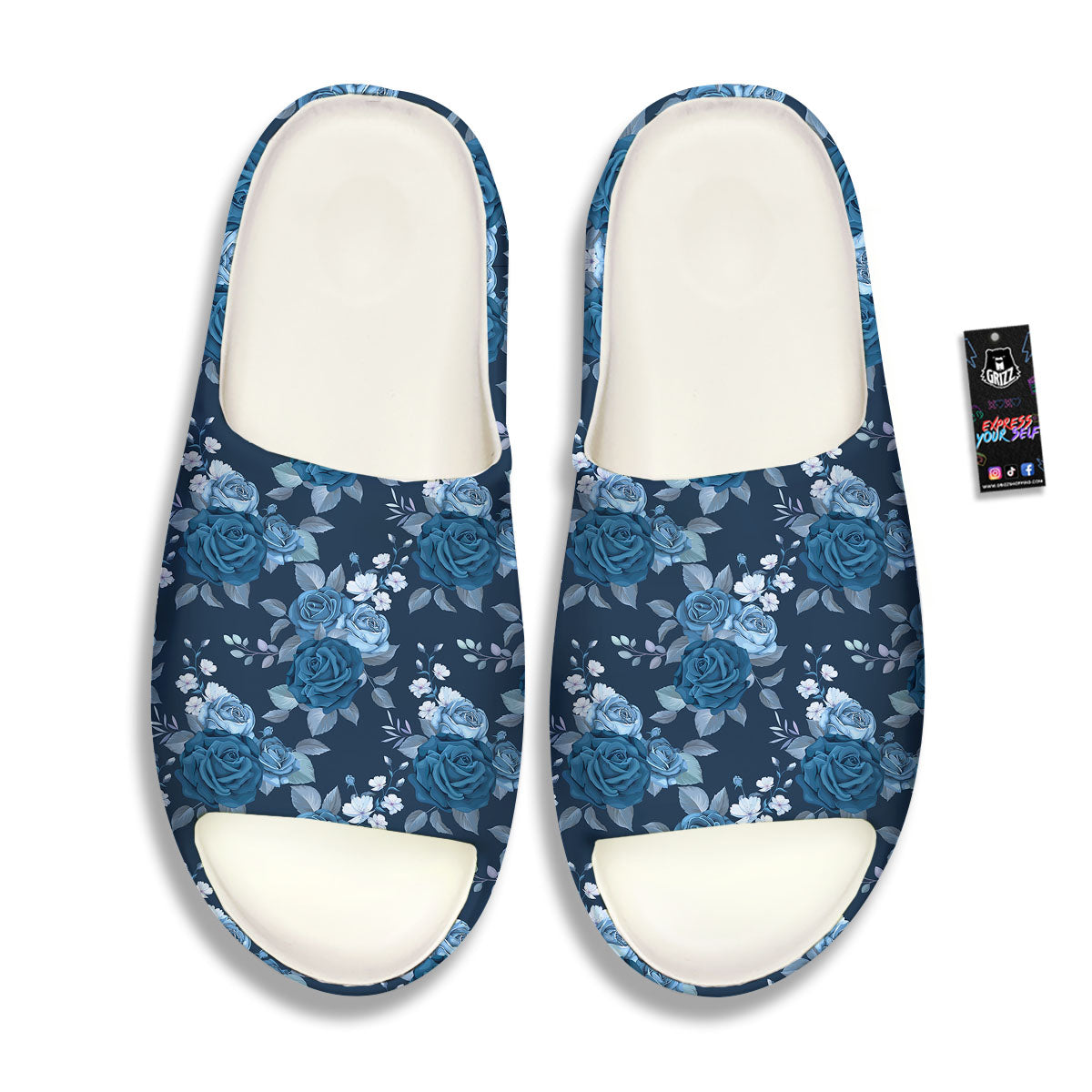 Blue Rose Royal Print Pattern Sandals-grizzshop