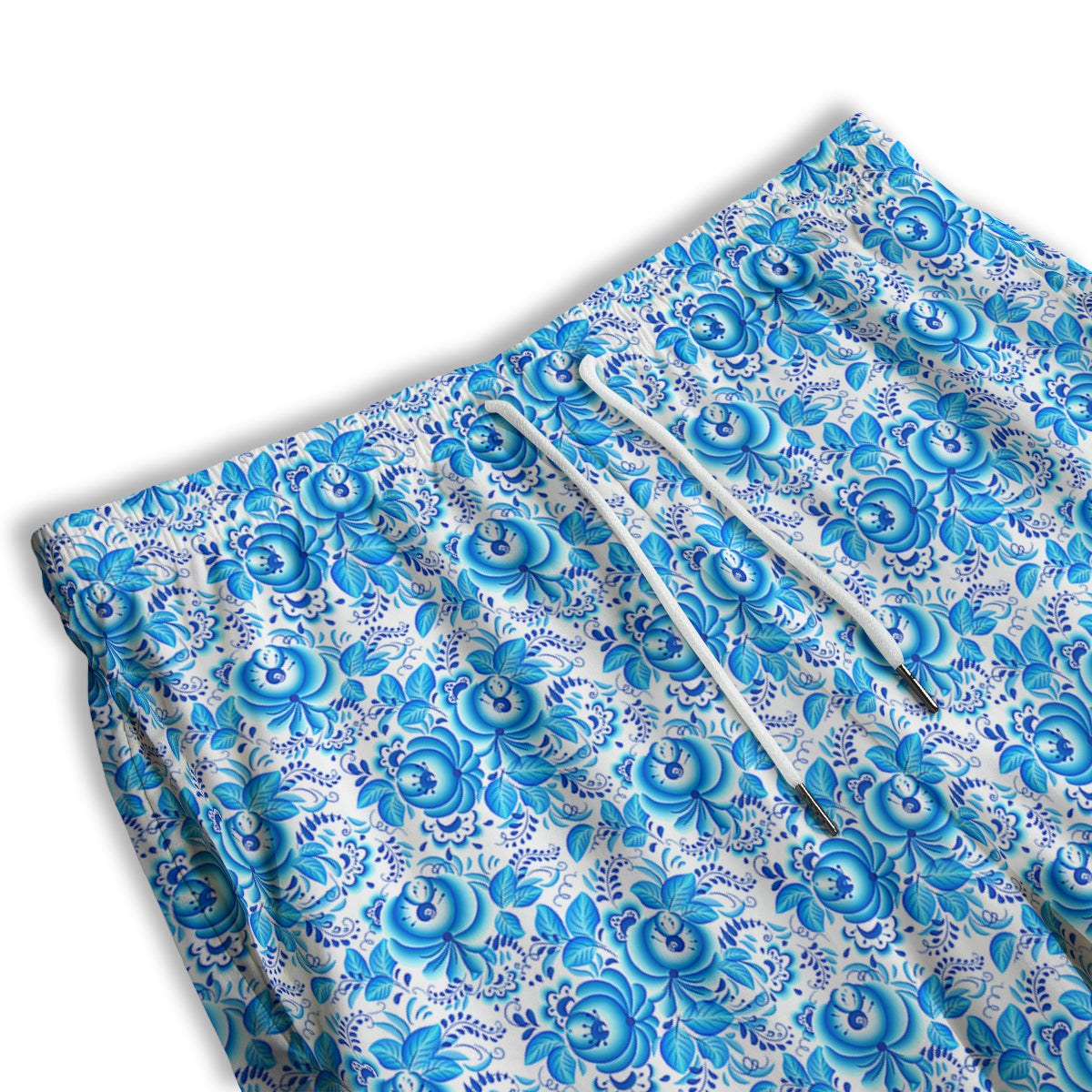Blue Russian Floral Gzhel Print Pattern Men's Athletic Shorts