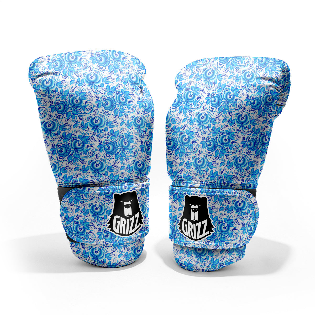 Blue Russian Floral Gzhel Print Pattern Pro Boxing Glove