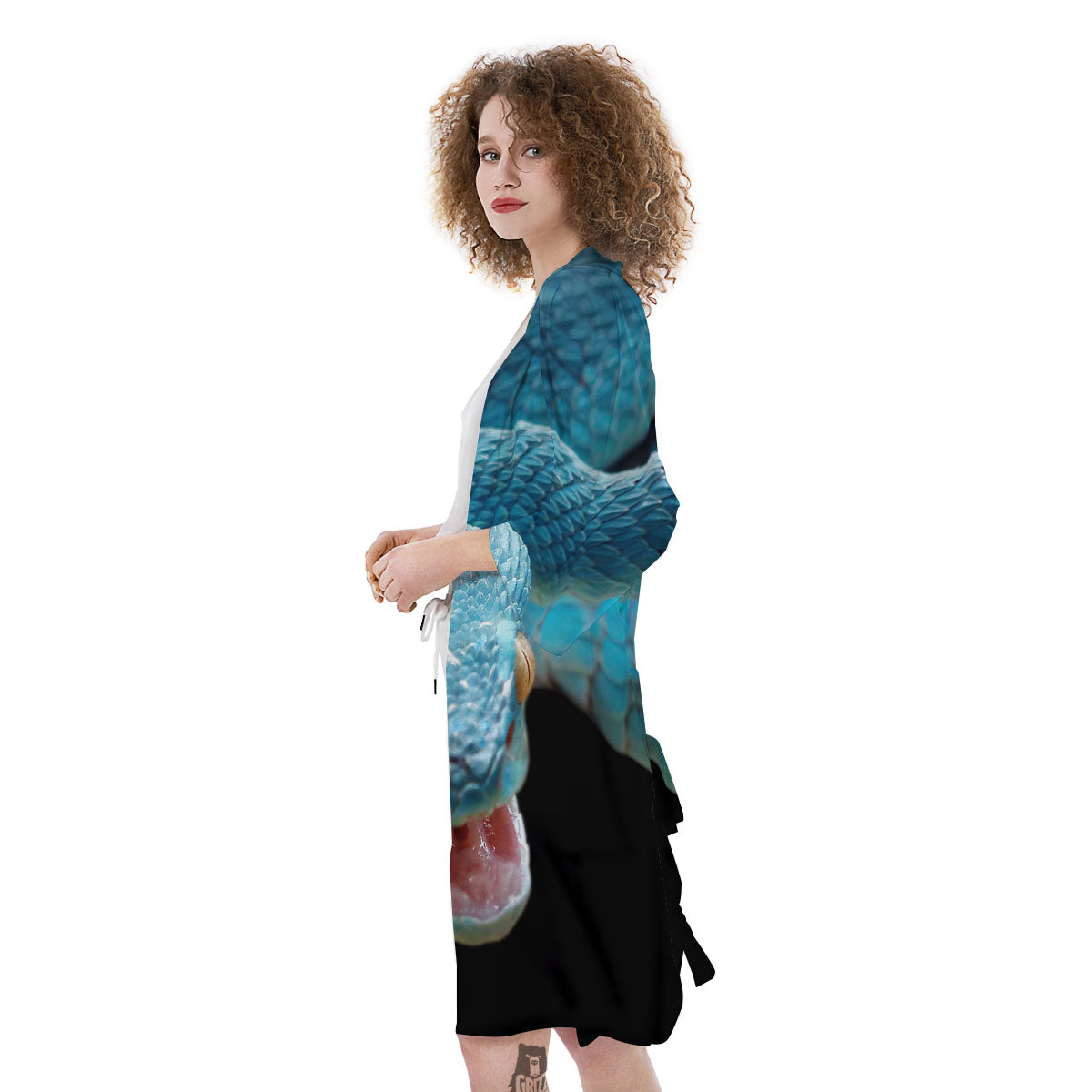 Blue Scary Viper Snake Print Kimono-grizzshop