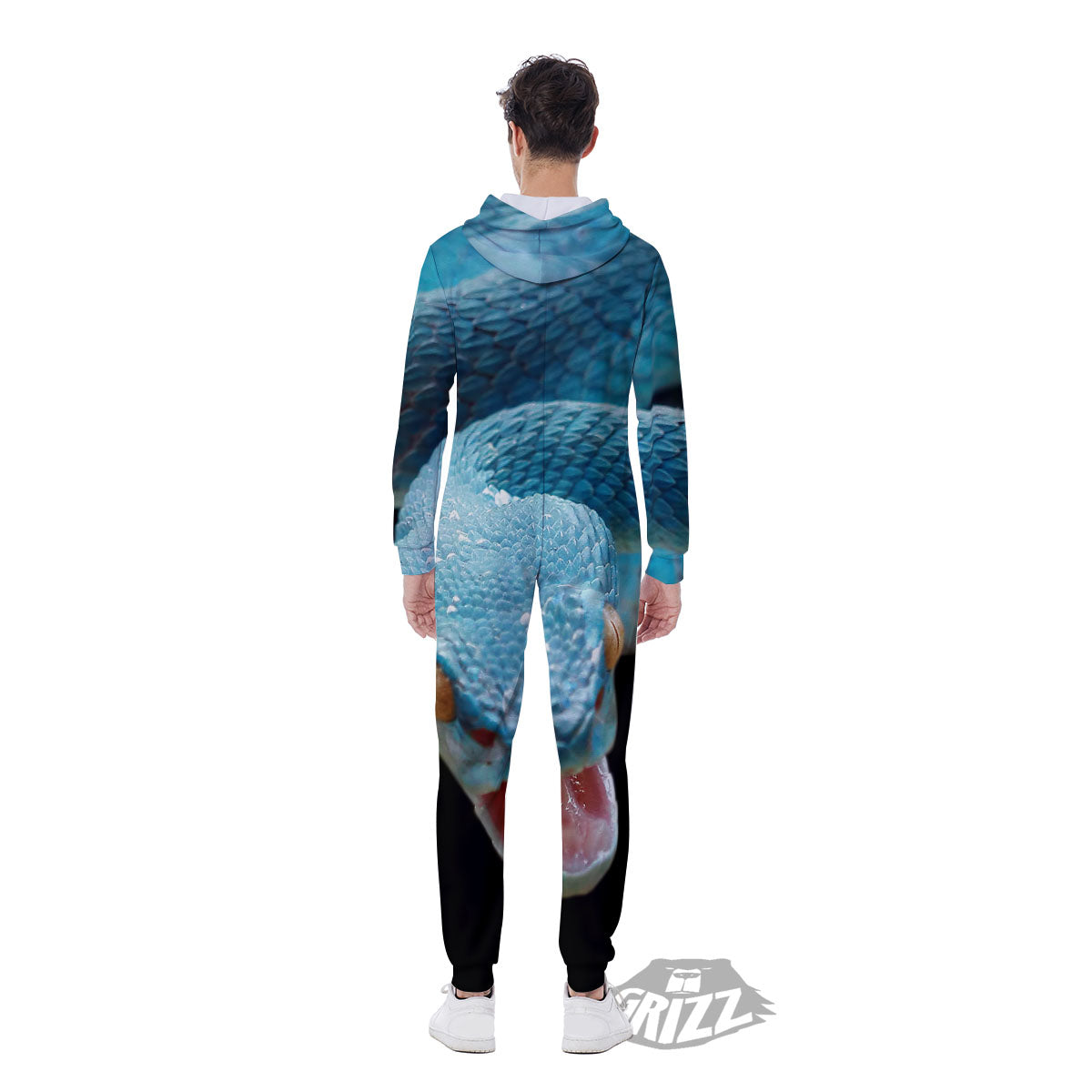 Blue Scary Viper Snake Print Men's Jumpsuit-grizzshop