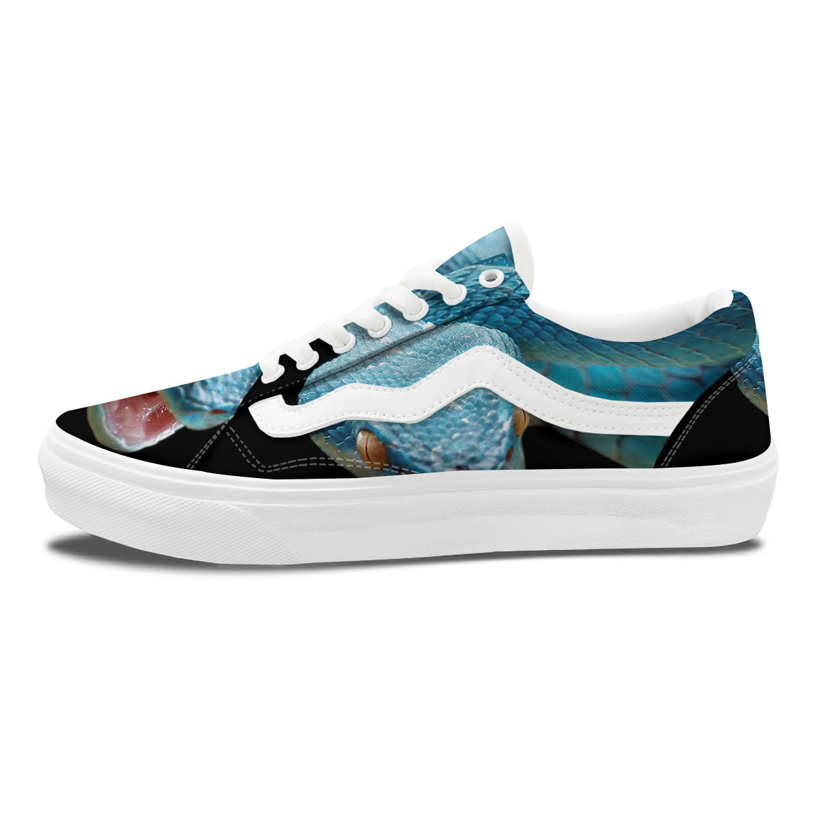 Blue Scary Viper Snake Print Skate Shoes-grizzshop