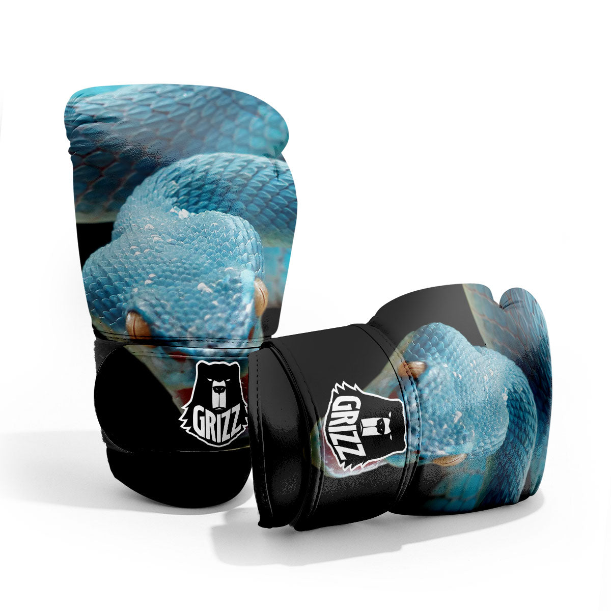 Blue Scary Viper Snake Print Pro Boxing Glove