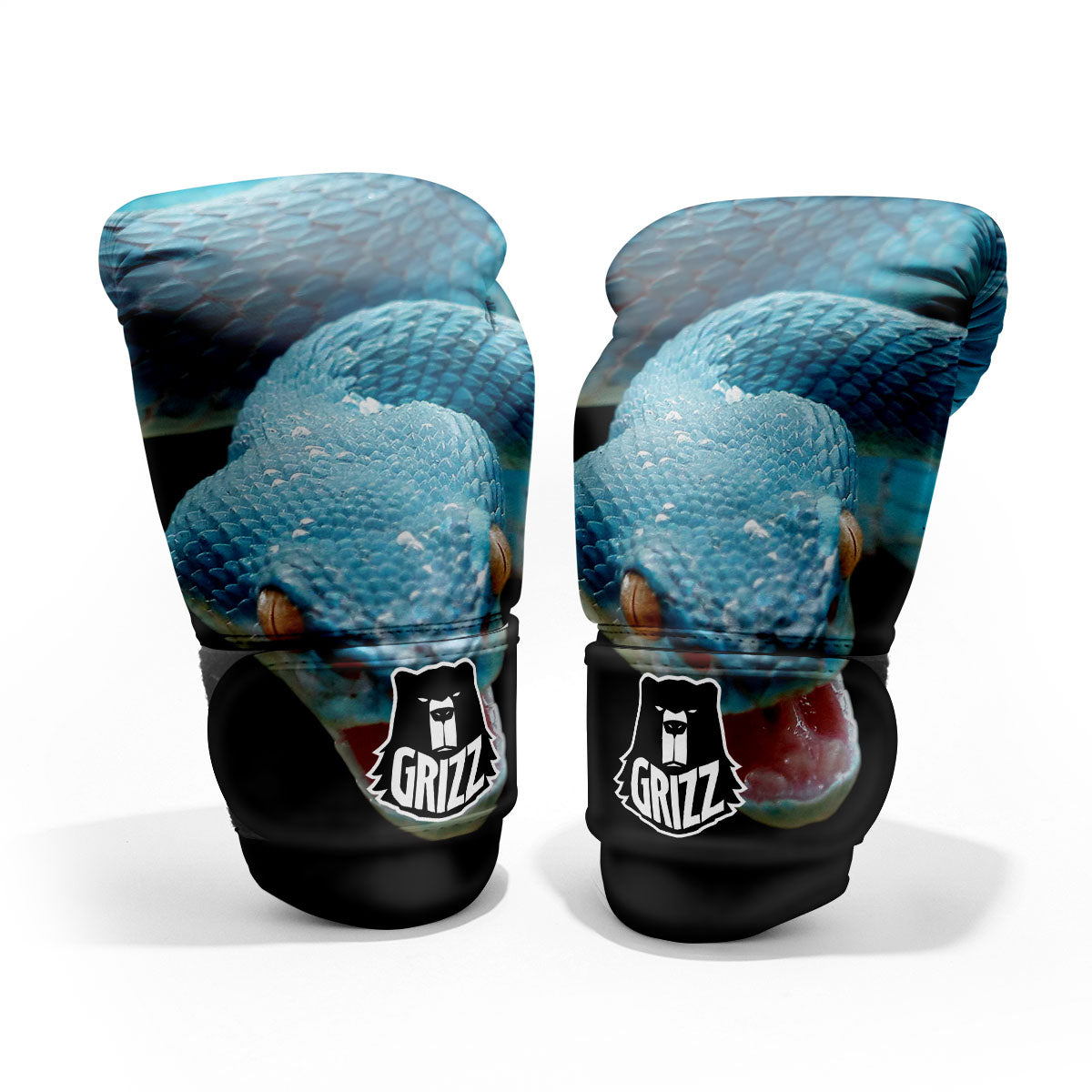 Blue Scary Viper Snake Print Pro Boxing Glove