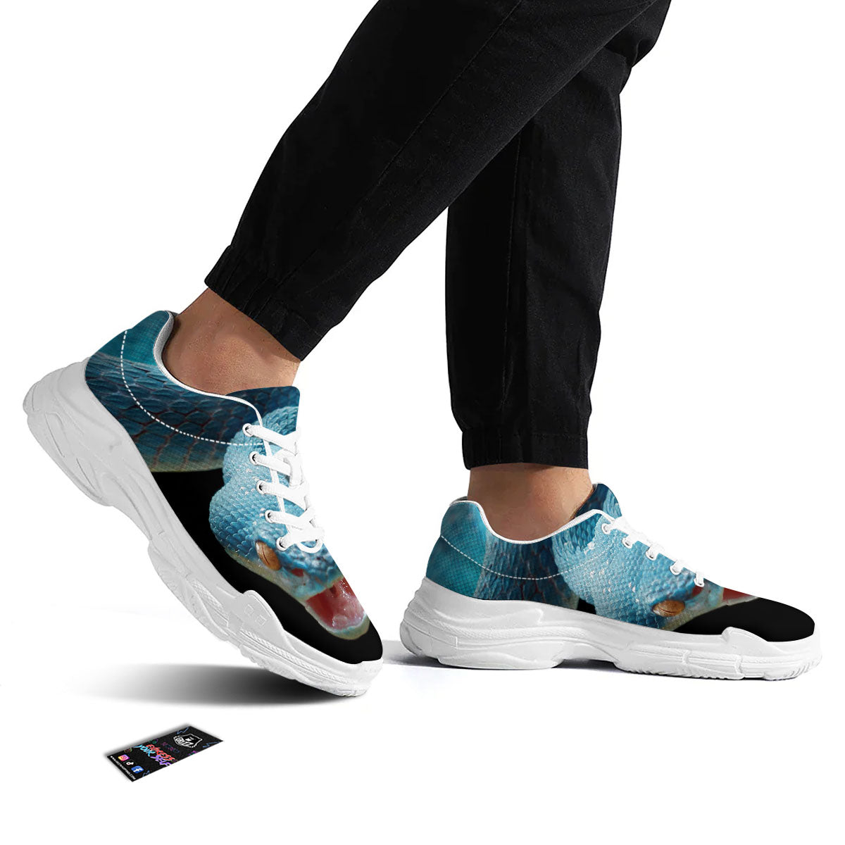 Blue Scary Viper Snake Print White Chunky Shoes-grizzshop
