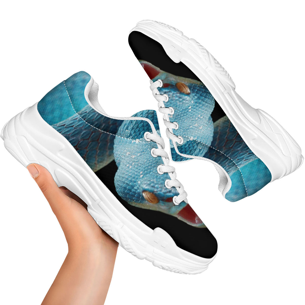 Blue Scary Viper Snake Print White Chunky Shoes-grizzshop