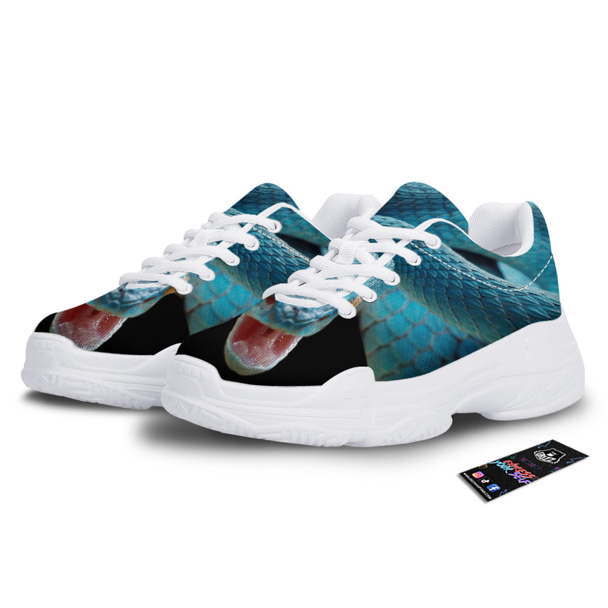Blue Scary Viper Snake Print White Chunky Shoes-grizzshop