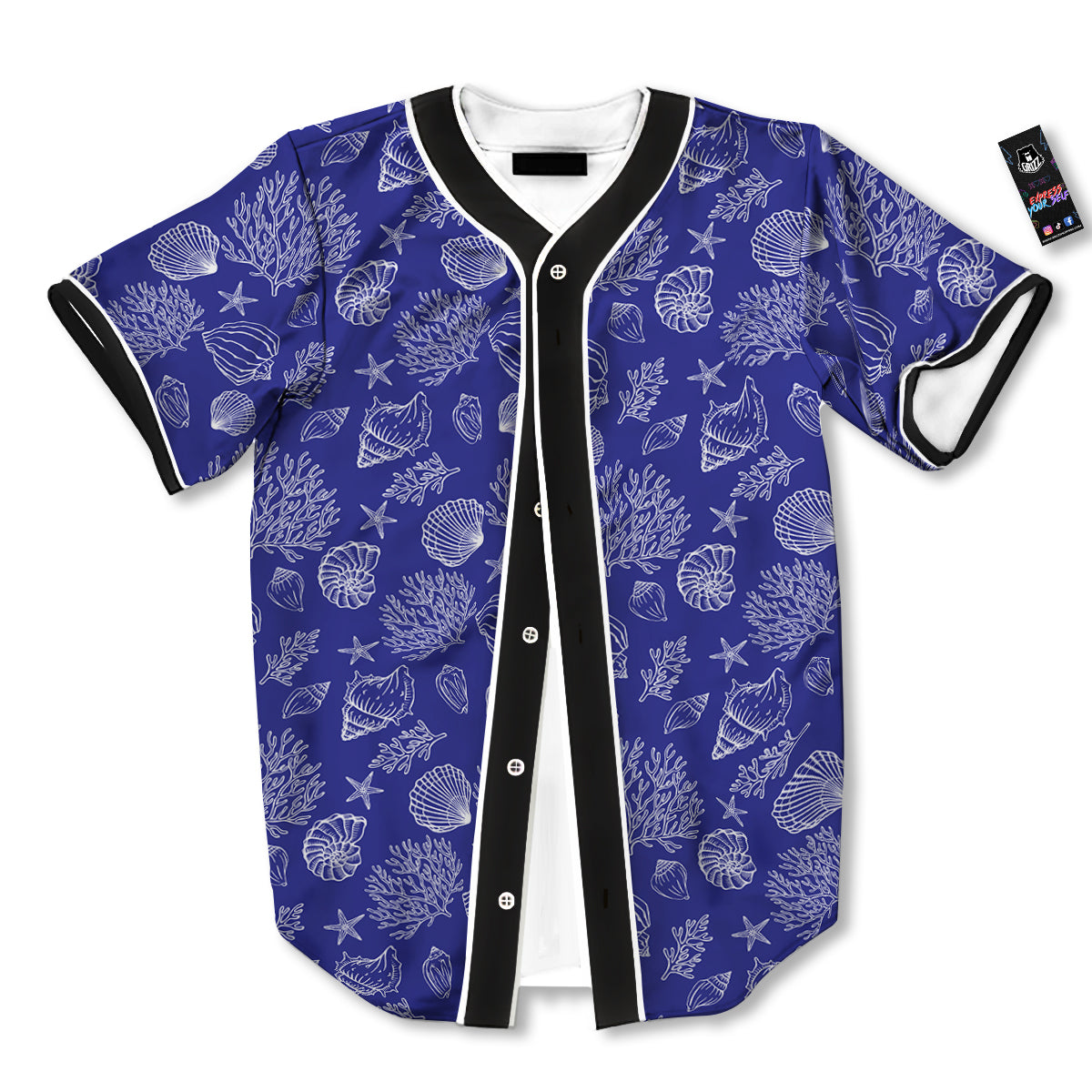 Blue Sea Corals Print Pattern Baseball Jersey-grizzshop