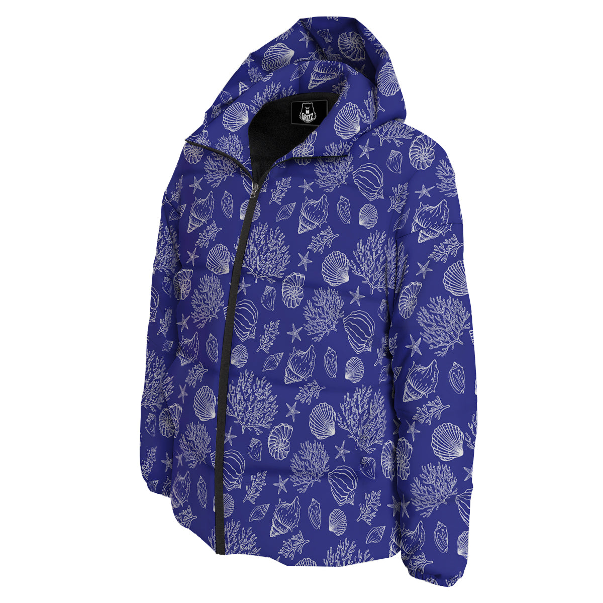 Blue Sea Corals Print Pattern Down Jacket-grizzshop