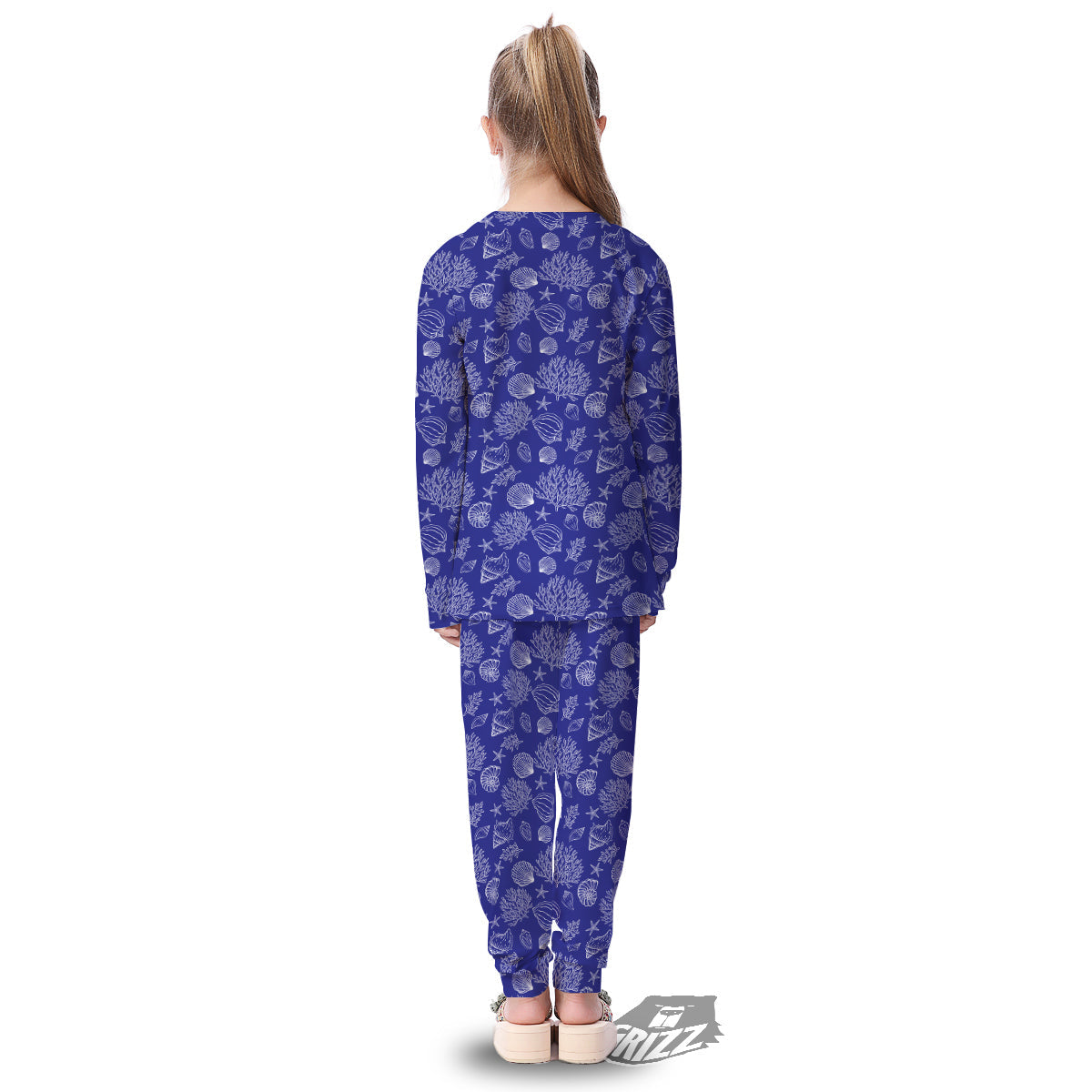 Blue Sea Corals Print Pattern Kid's Pajamas-grizzshop