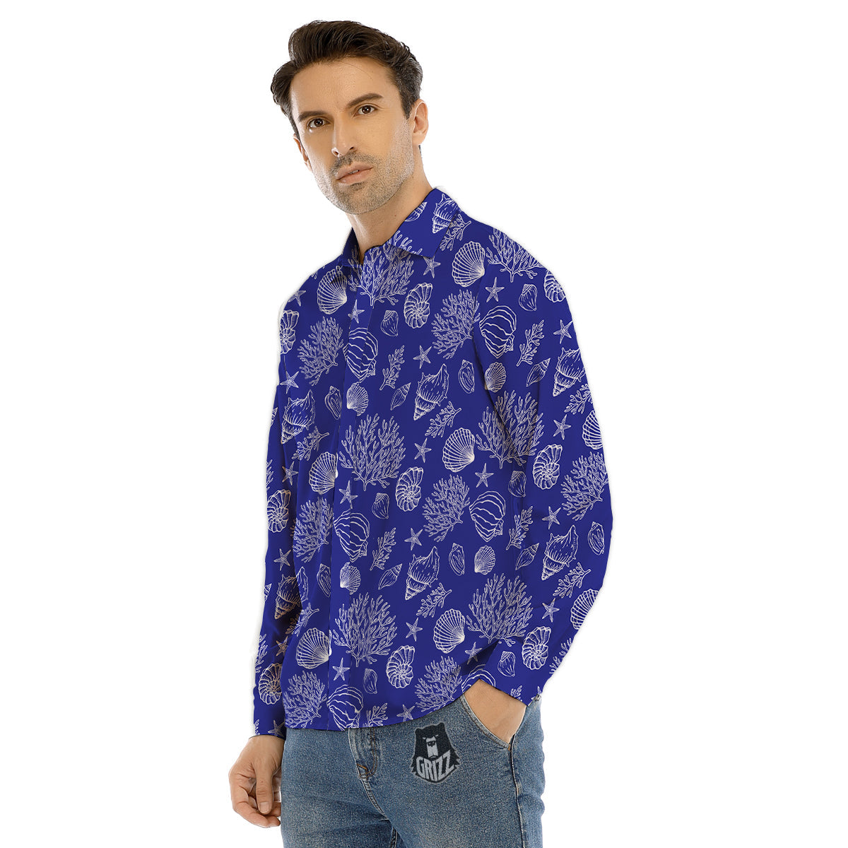 Blue Sea Corals Print Pattern Men's Dress Shirts-grizzshop
