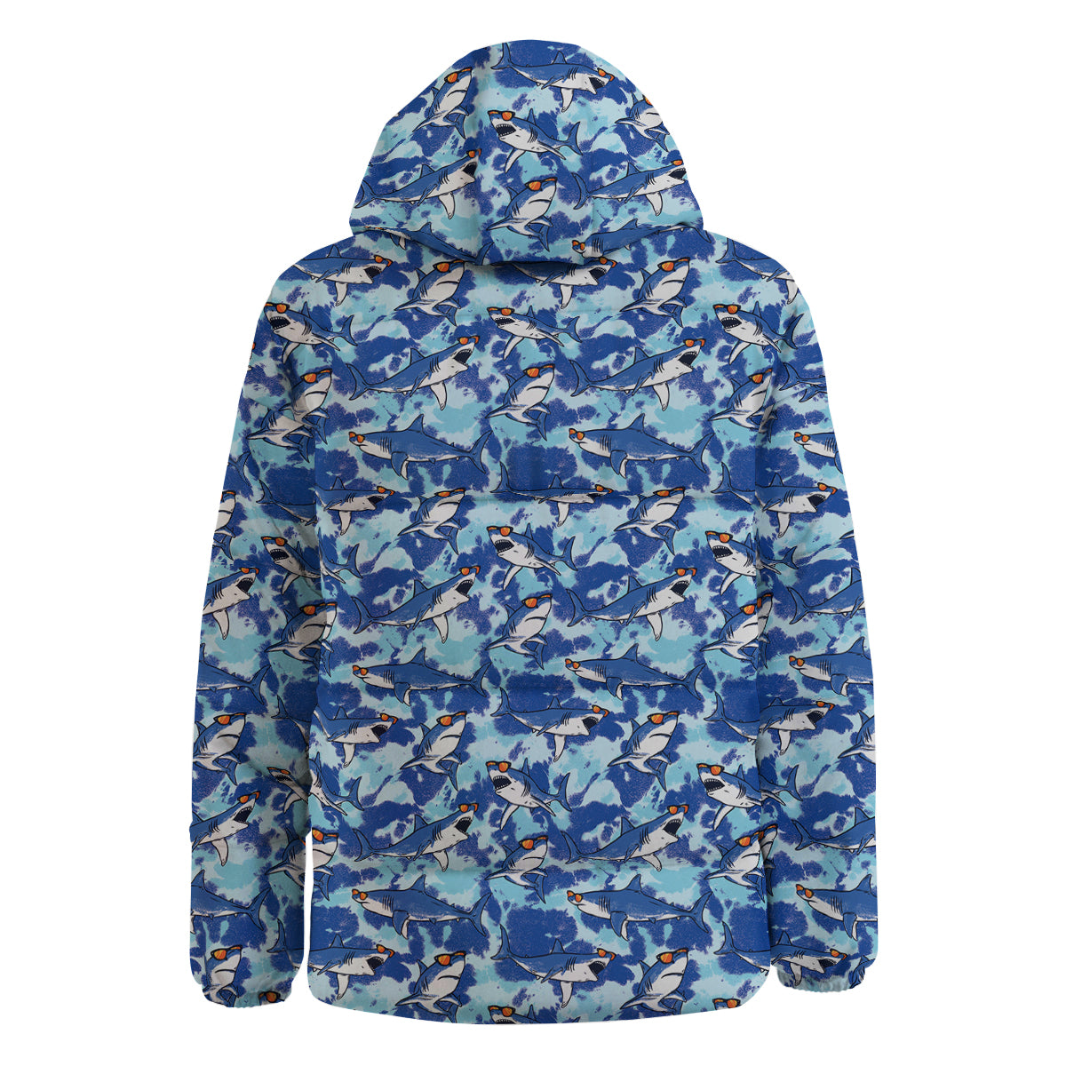 Blue Shark Print Pattern Down Jacket-grizzshop