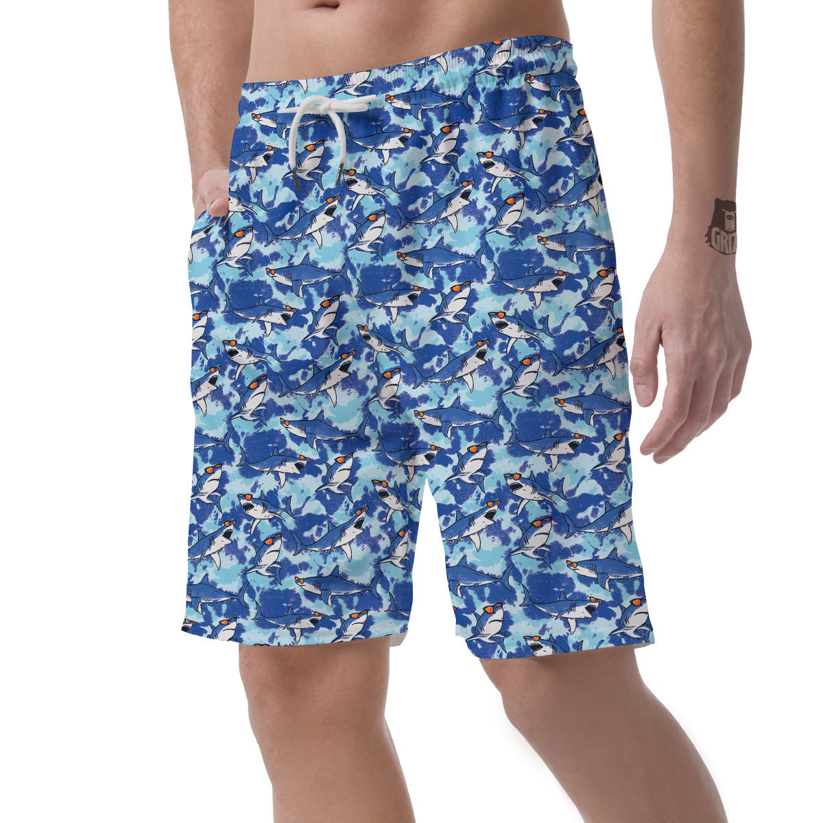 Blue Shark Print Pattern Men's Shorts-grizzshop