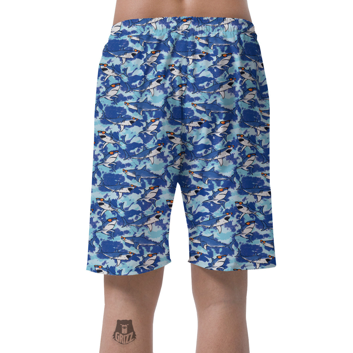 Blue Shark Print Pattern Men's Shorts-grizzshop