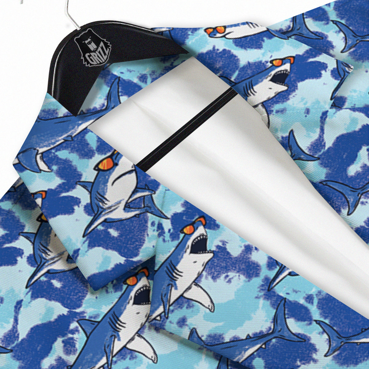 Blue Shark Print Pattern Men's Sport Coat-grizzshop