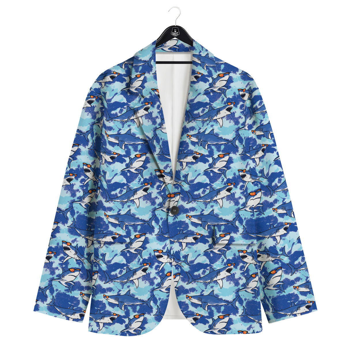 Blue Shark Print Pattern Men's Sport Coat-grizzshop