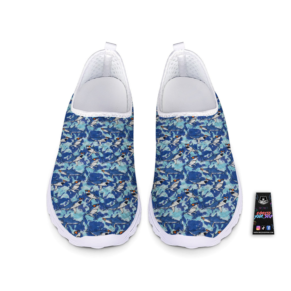 Blue Shark Print Pattern Nurse Shoes-grizzshop