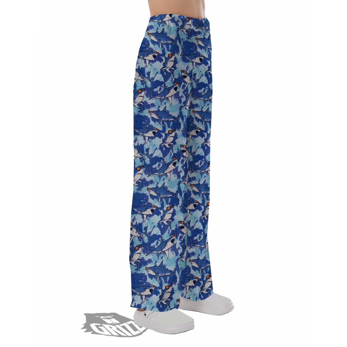 Blue Shark Print Pattern Pajama Pants-grizzshop