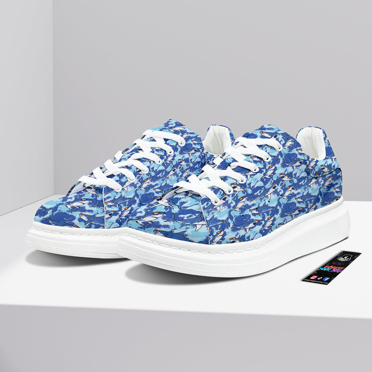 Blue Shark Print Pattern Platform Shoes-grizzshop