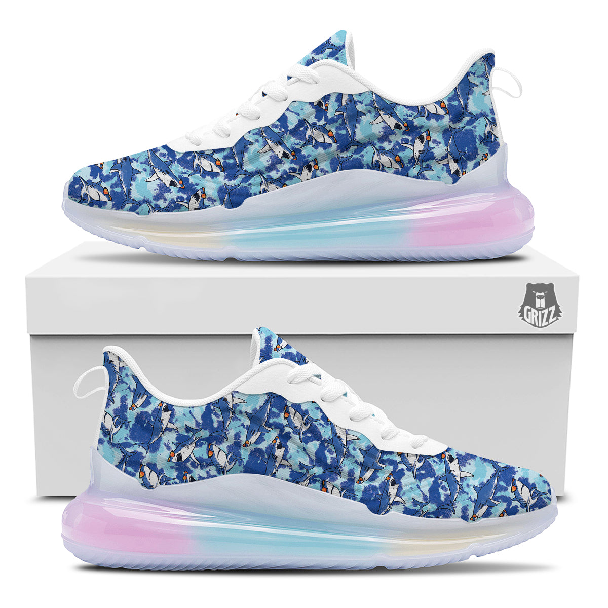 Blue Shark Print Pattern Running Sneakers-grizzshop
