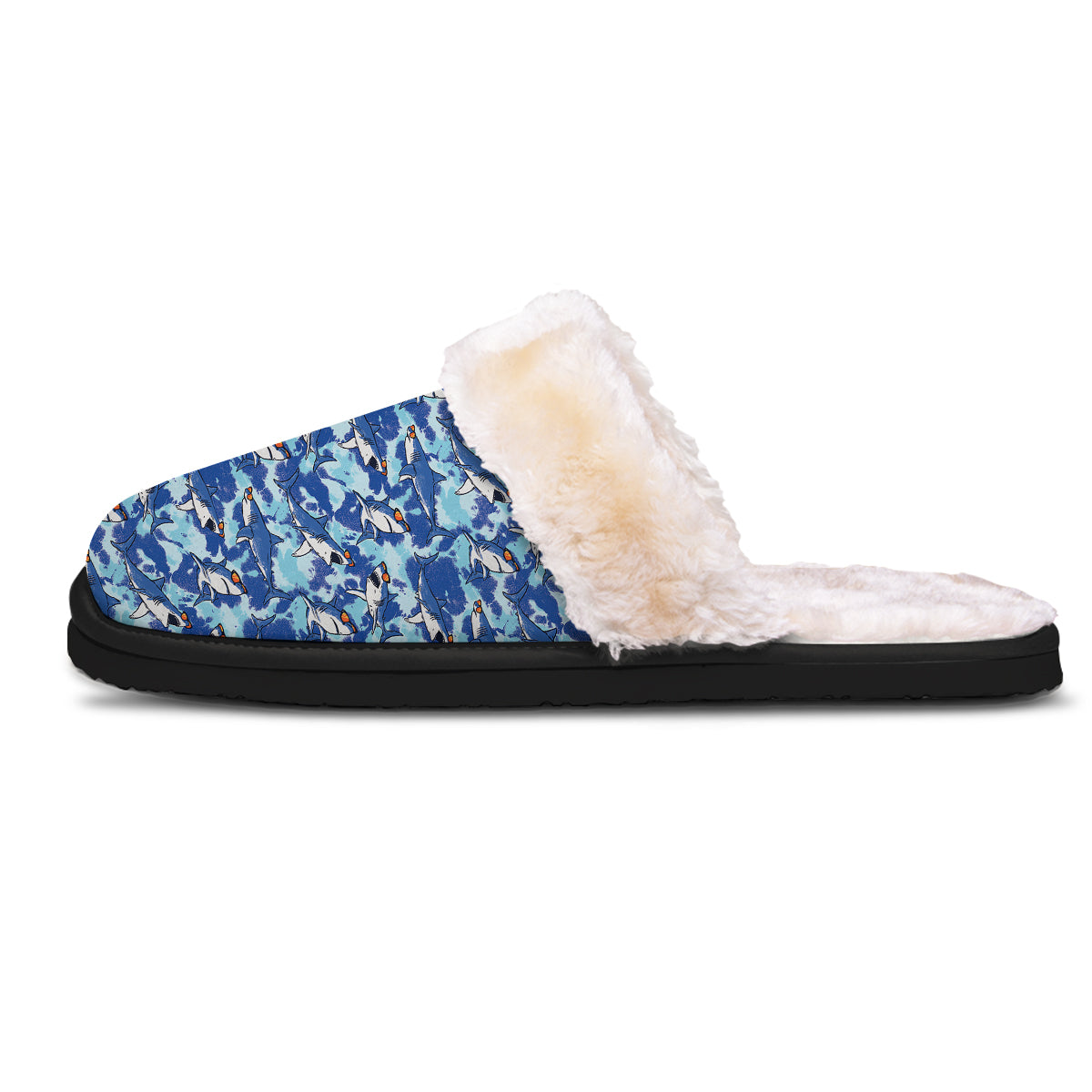 Blue Shark Print Pattern Slippers-grizzshop