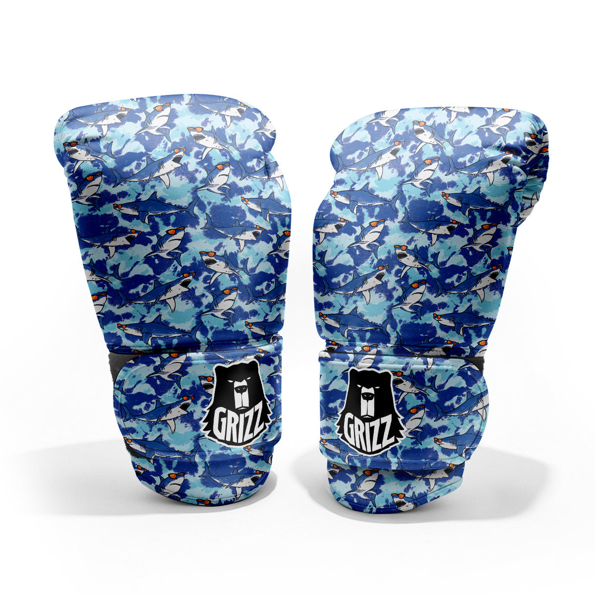 Blue Shark Print Pattern Pro Boxing Glove