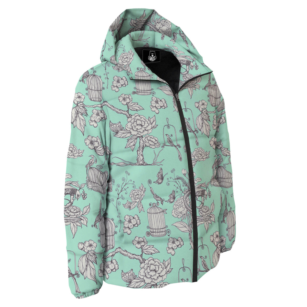 Blue Sky White Chinoiserie Print Pattern Down Jacket-grizzshop
