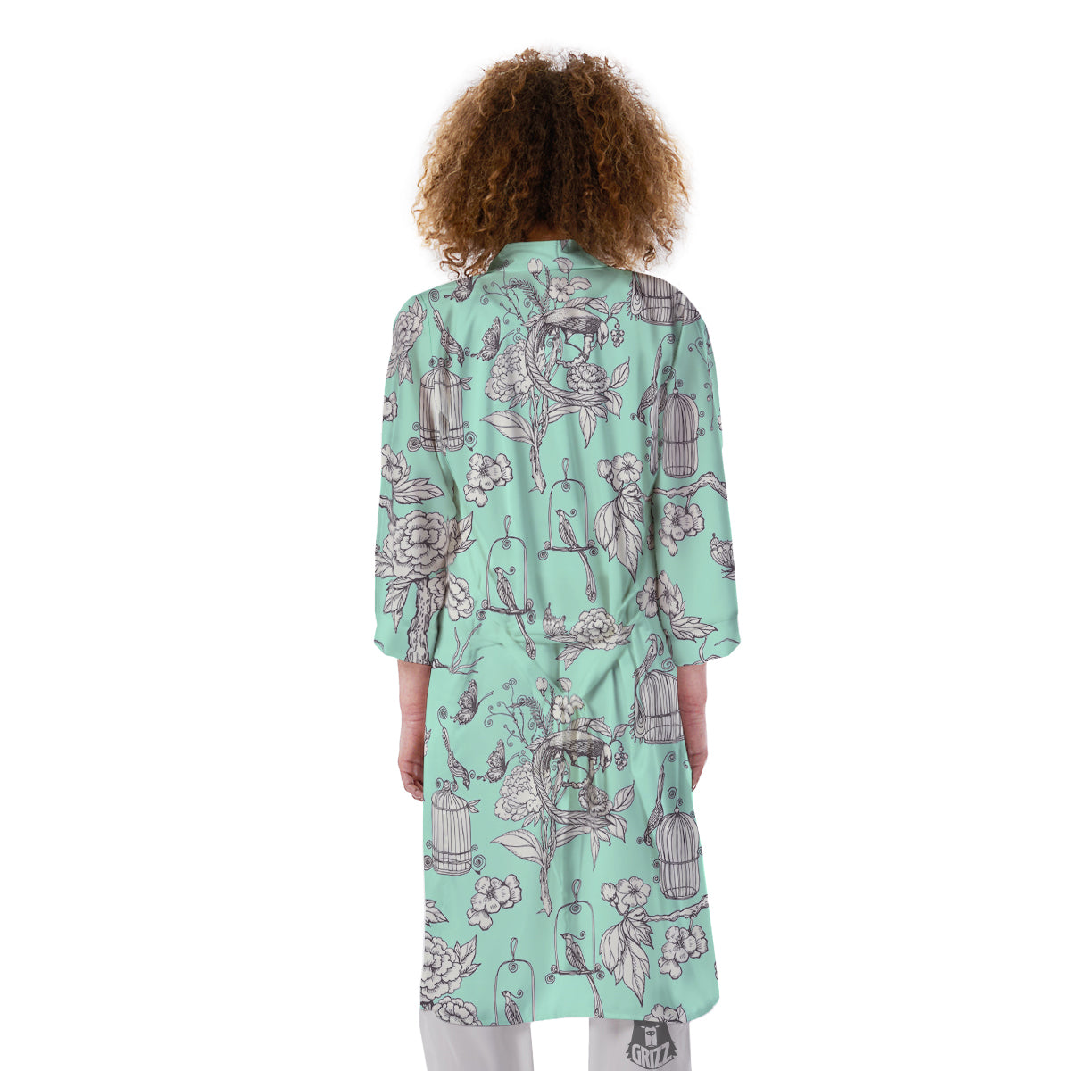 Blue Sky White Chinoiserie Print Pattern Kimono-grizzshop
