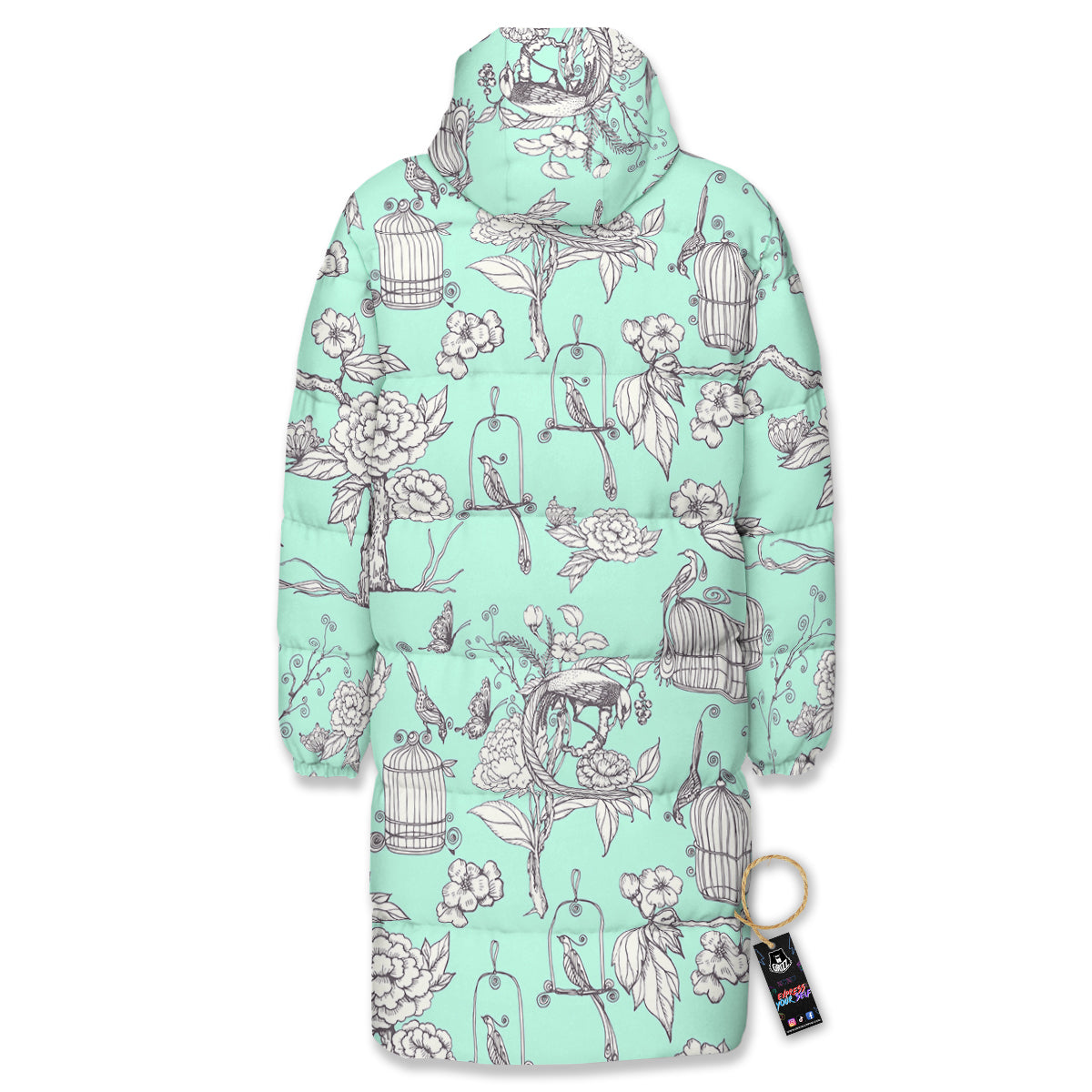 Blue Sky White Chinoiserie Print Pattern Long Down Jacket-grizzshop