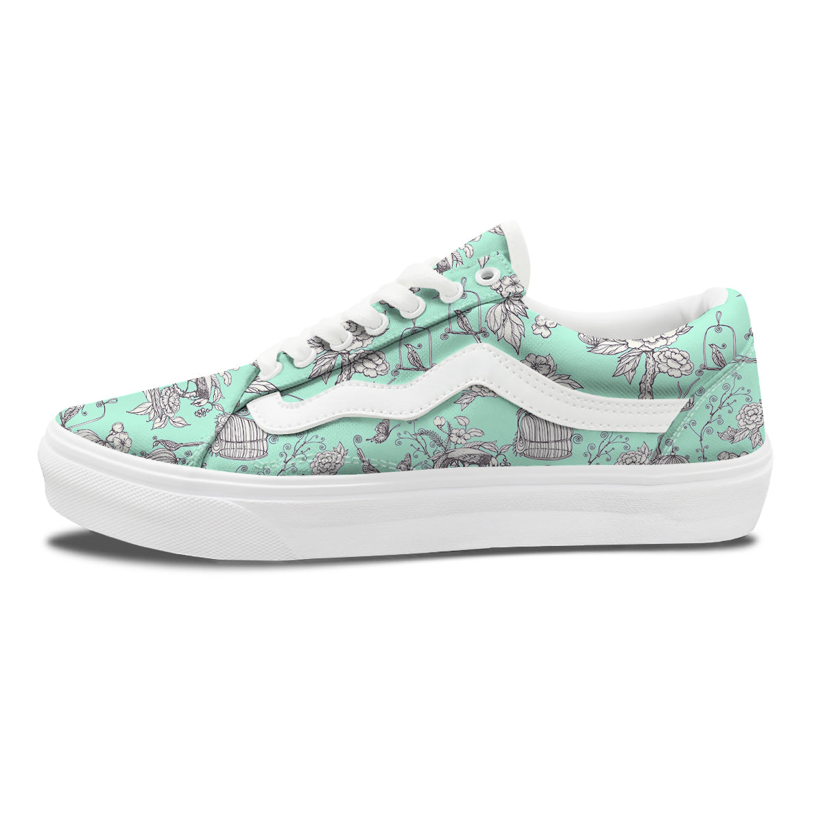 Blue Sky White Chinoiserie Print Pattern Skate Shoes-grizzshop