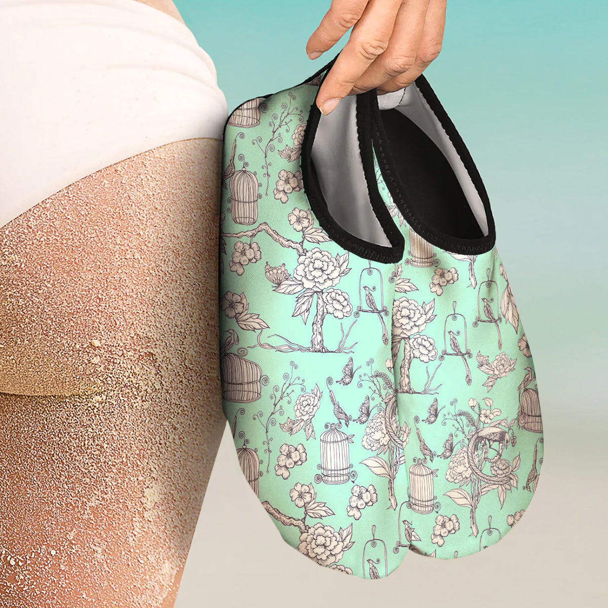 Blue Sky White Chinoiserie Print Pattern Water Shoes-grizzshop