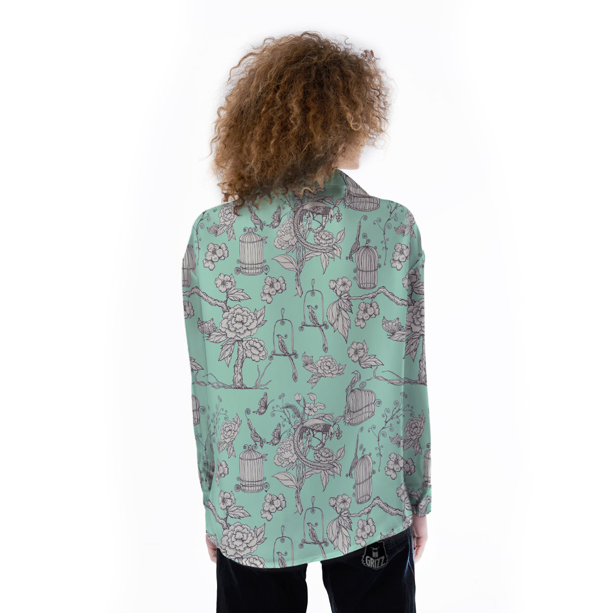 Blue Sky White Chinoiserie Print Pattern Women's Long Sleeve Shirts-grizzshop