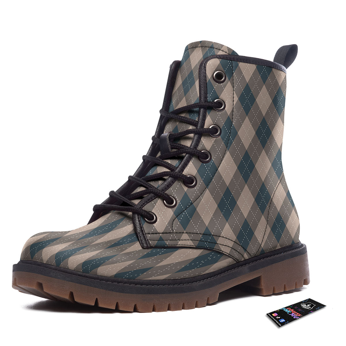 Blue Spruce And Beige Argyle Print Pattern Work Boots-grizzshop