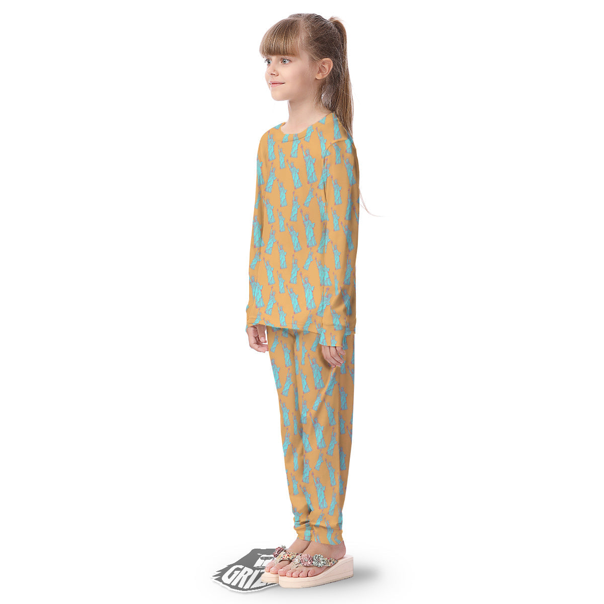 Blue Statue Of Liberty Print Pattern Kid's Pajamas-grizzshop