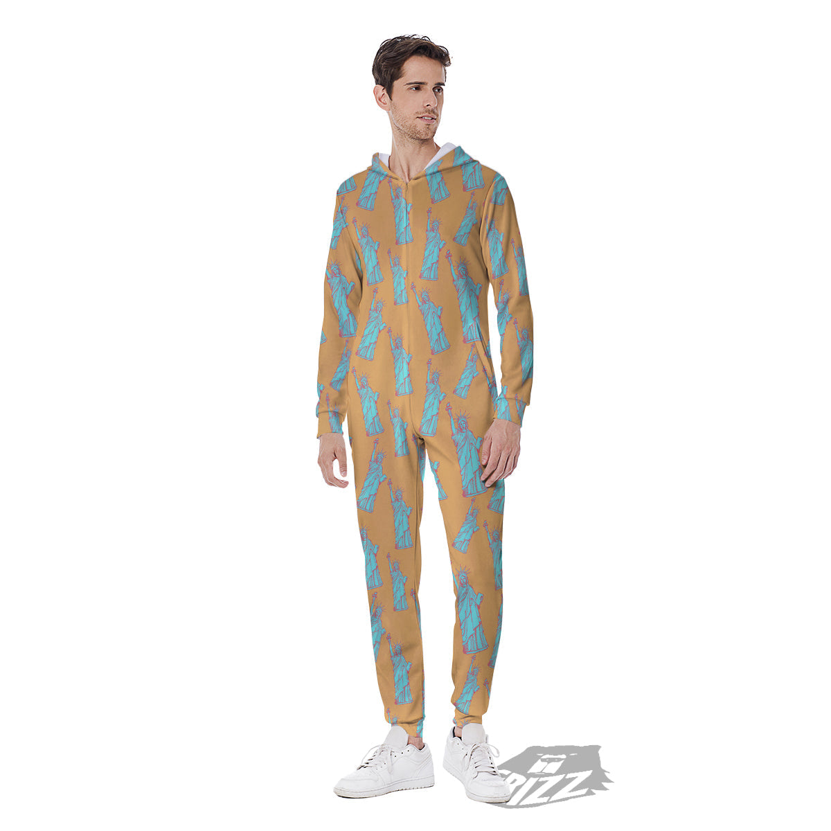 Blue Statue Of Liberty Print Pattern Men's Jumpsuit-grizzshop