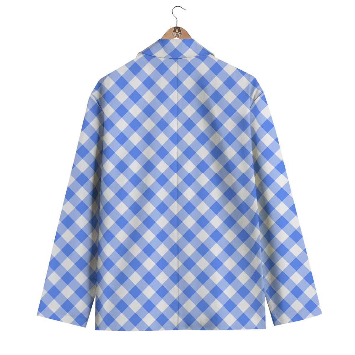 Blue Steel And White Gingham Print Pattern Men's Blazer-grizzshop