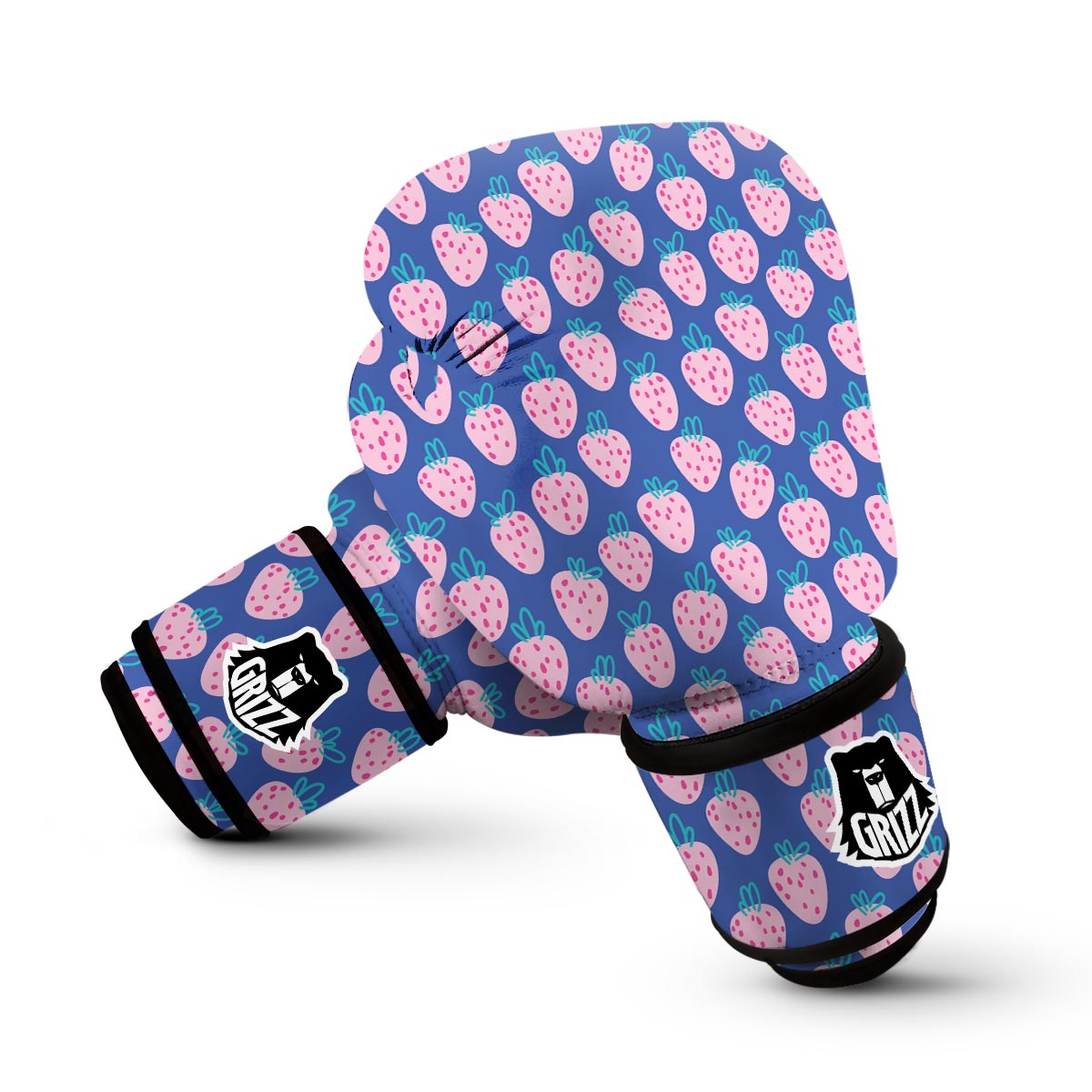 Blue Strawberry Pattern Print Boxing Gloves-grizzshop