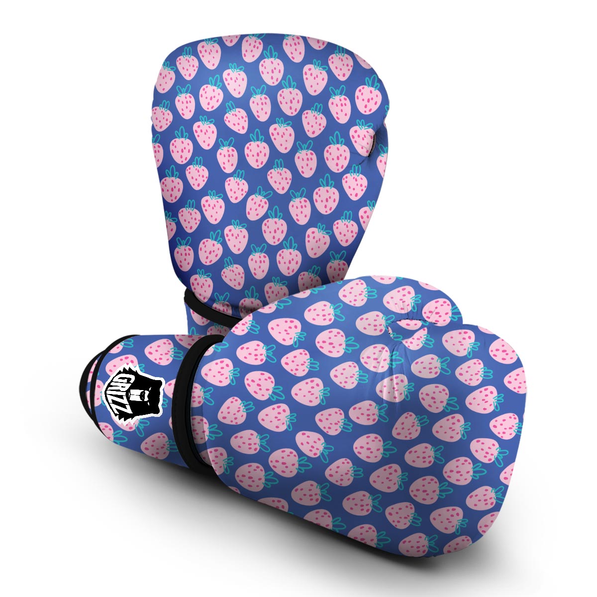 Blue Strawberry Pattern Print Boxing Gloves-grizzshop